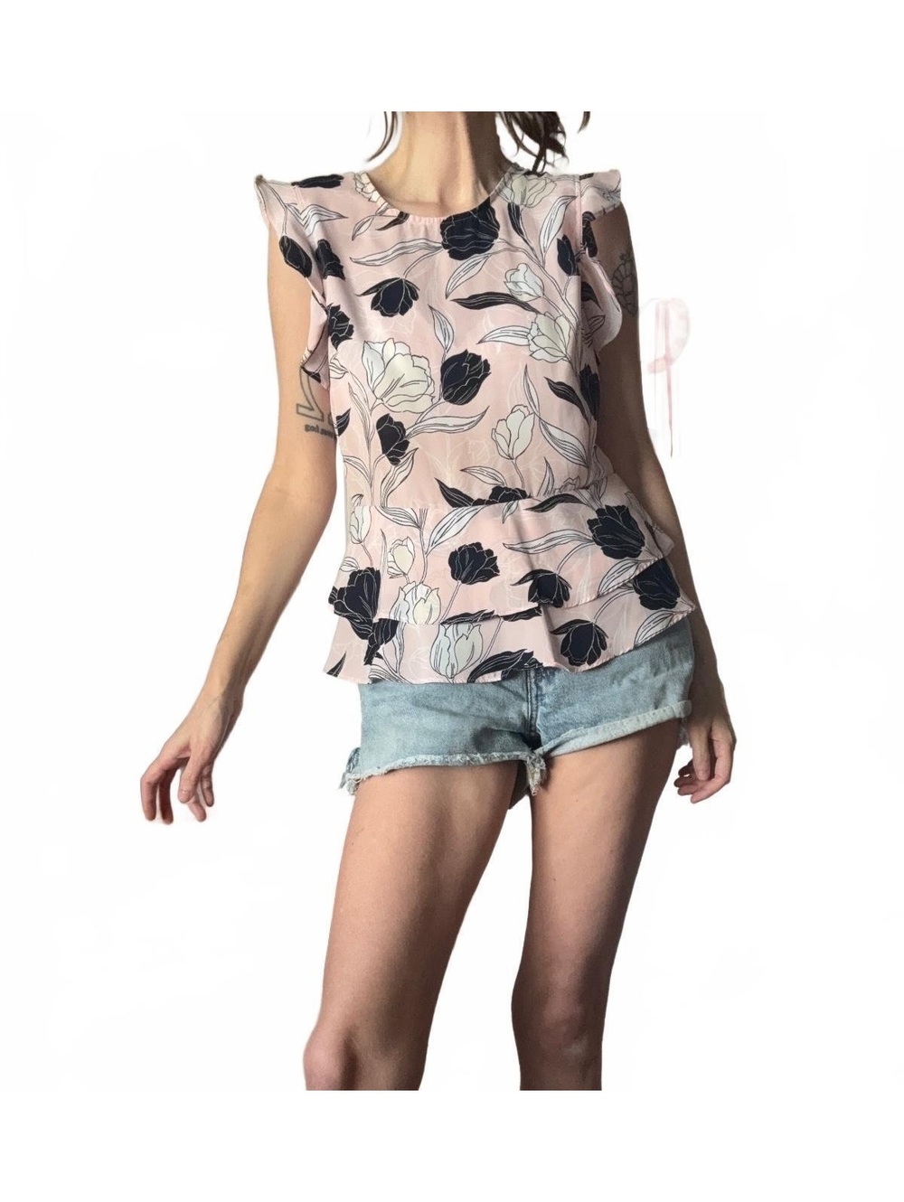 Banana Republic Pink Floral Ruffle Sleeve Blouse Size 8